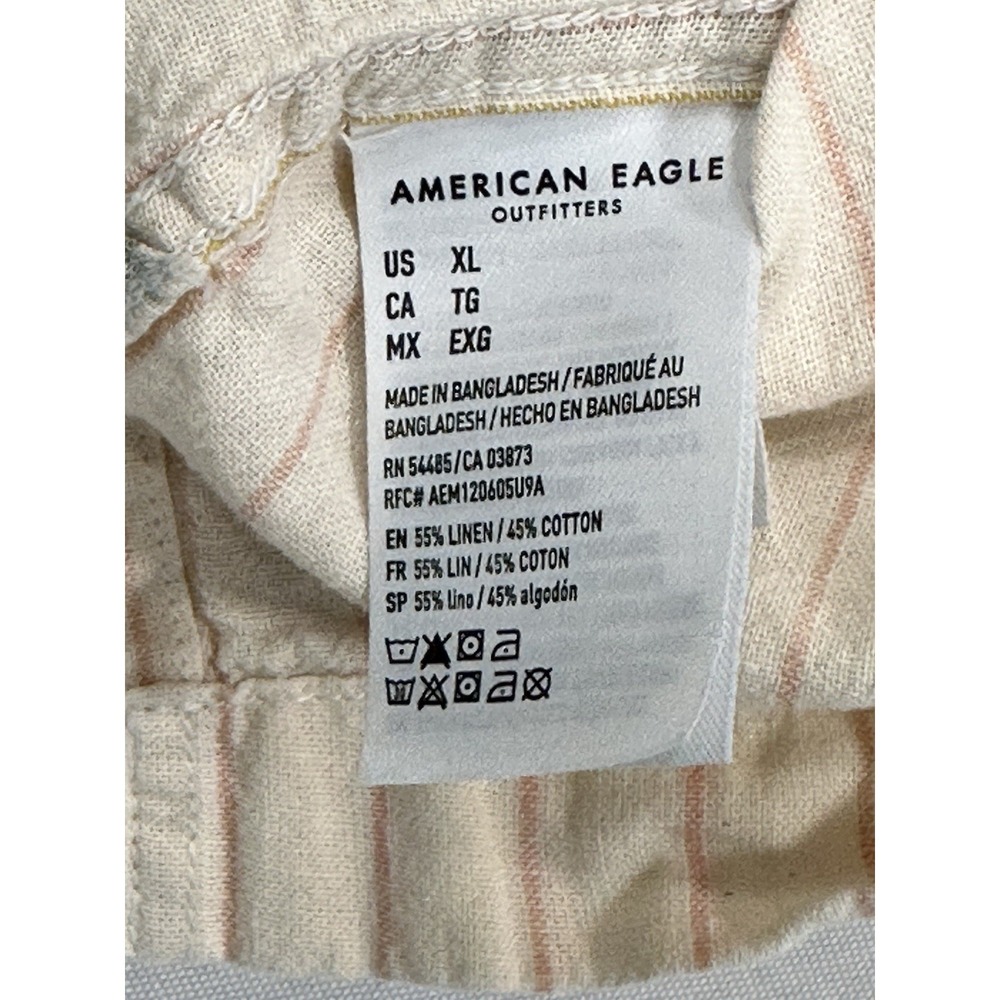 American Eagle Mens Linen Cotton Blend XL Striped Short Sleeve Button Camp Shirt - Picture 6 of 8